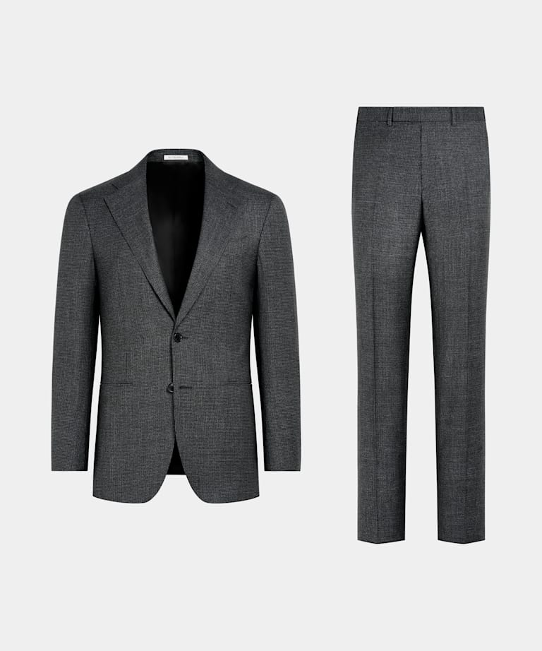 Dark Grey Houndstooth Tailored Fit Havana Suit