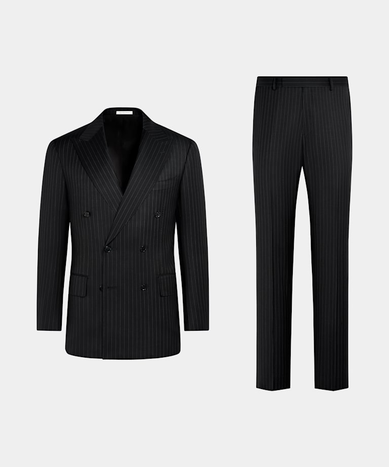 Black Striped Tailored Fit Milano Suit
