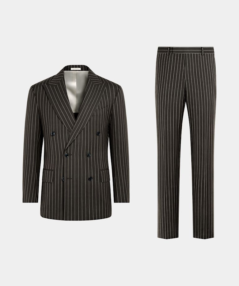 Dark Green Striped Tailored Fit Milano Suit