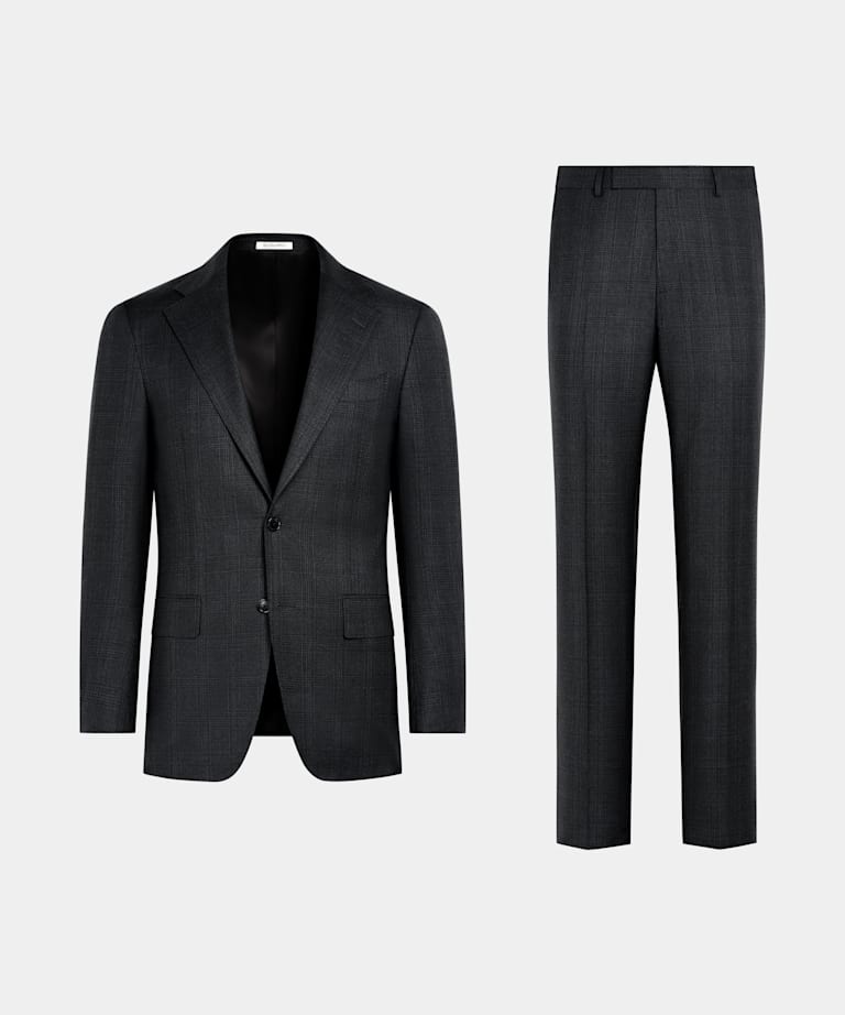 Dark Grey Checked Tailored Fit Havana Suit