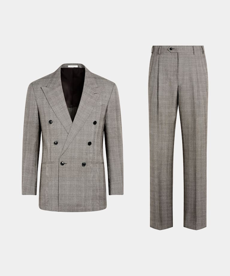 Dark Brown Checked Relaxed Fit Roma Suit