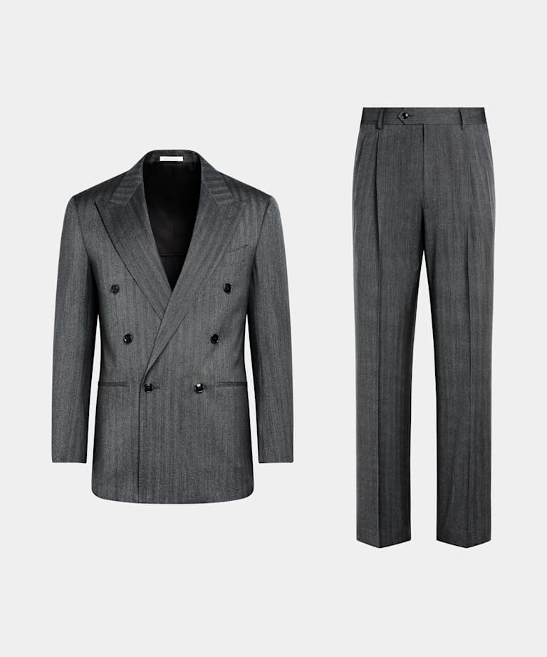 Costume Roma coupe relaxed gris fonc&eacute; &agrave; chevrons