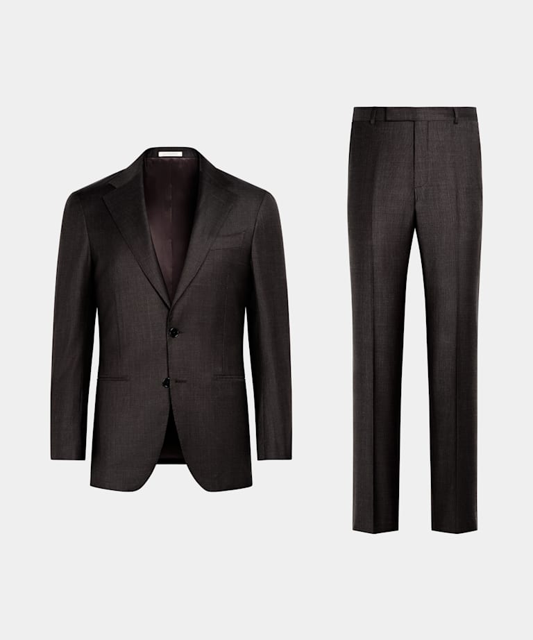 Dark Brown Houndstooth Tailored Fit Havana Suit