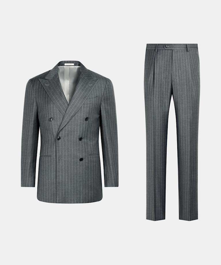 Costume Havana coupe Tailored gris moyen &agrave; rayures