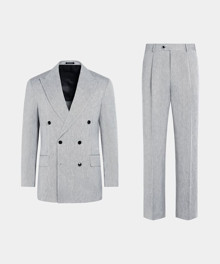 Navy Herringbone Tailored Fit Milano Suit