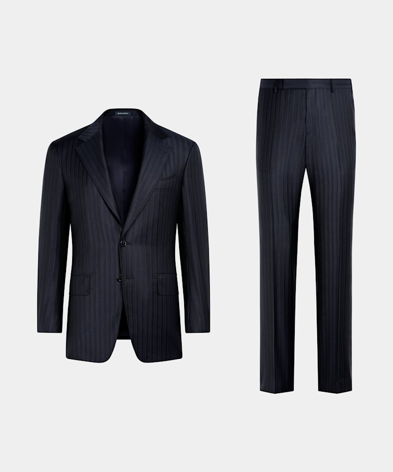 Navy Milano Gestreept Tailored Fit Pak