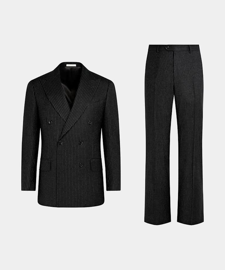 Black Striped Tailored Fit Milano Suit