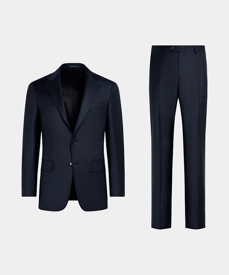 Costume Havana coupe Tailored bleu marine &agrave; carreaux