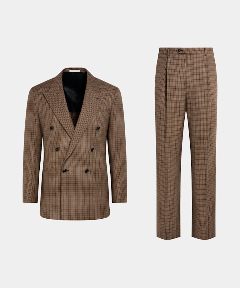 Mid Brown Checked Relaxed Fit Roma Suit