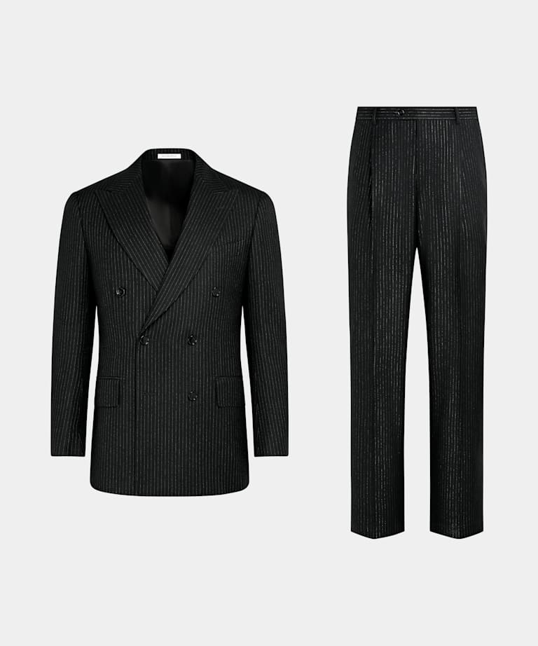 Black Striped Tailored Fit Milano Suit