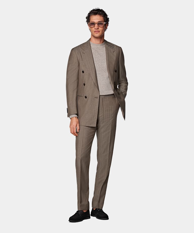 Taupe Herringbone Perennial Tailored Fit Havana Suit