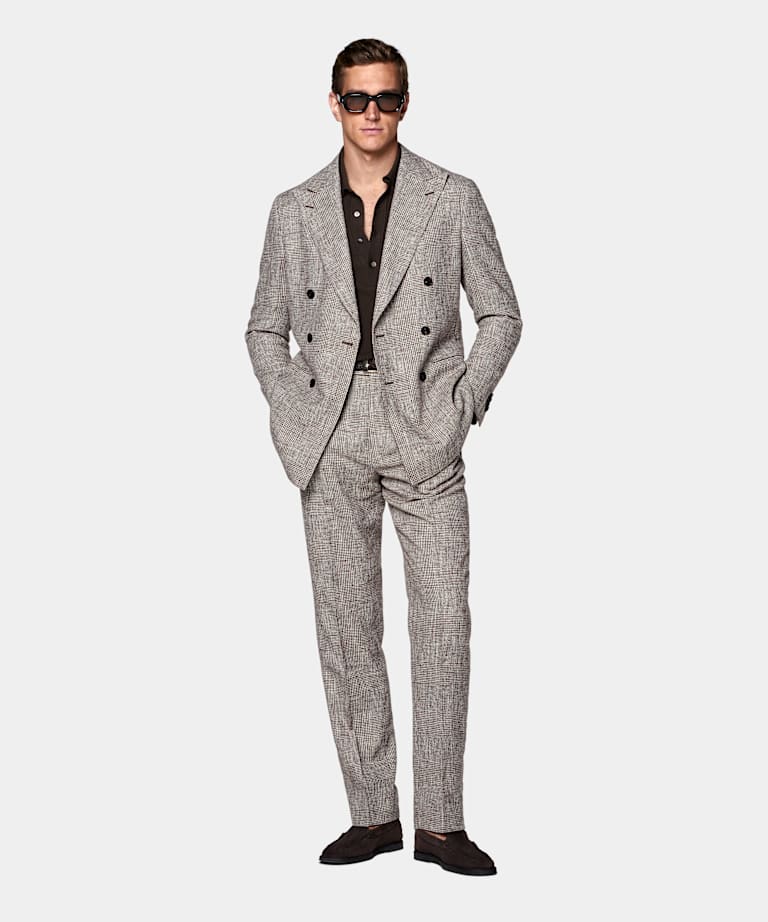 Mid Brown Checked Tailored Fit Havana Suit