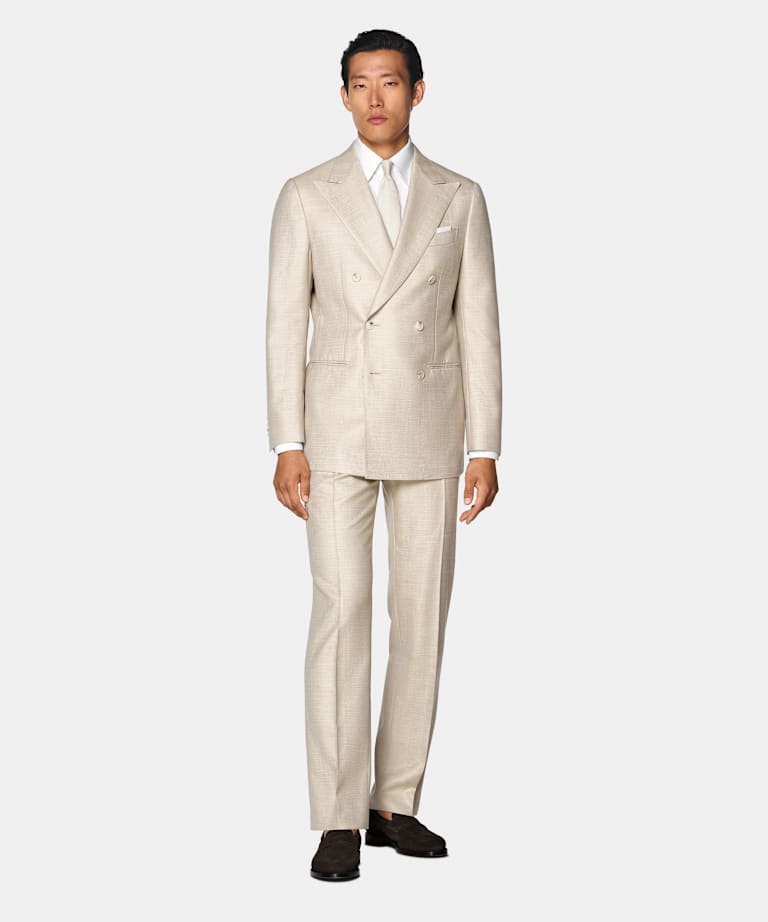 Abito Havana color sabbia spina di pesce tailored fit