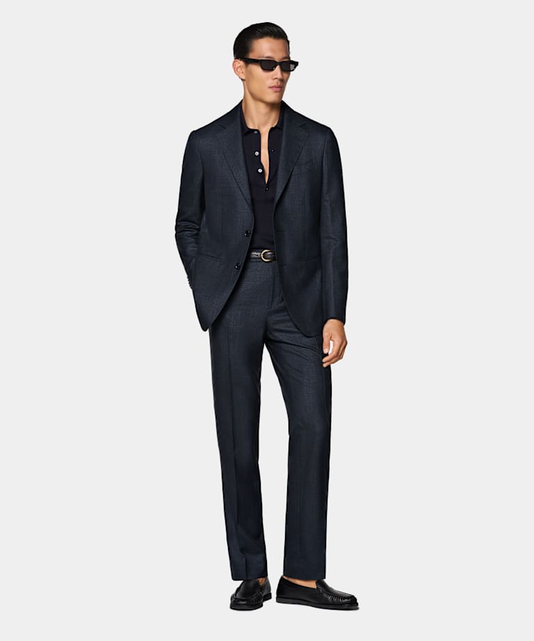 Navy Checked Tailored Fit Havana Suit