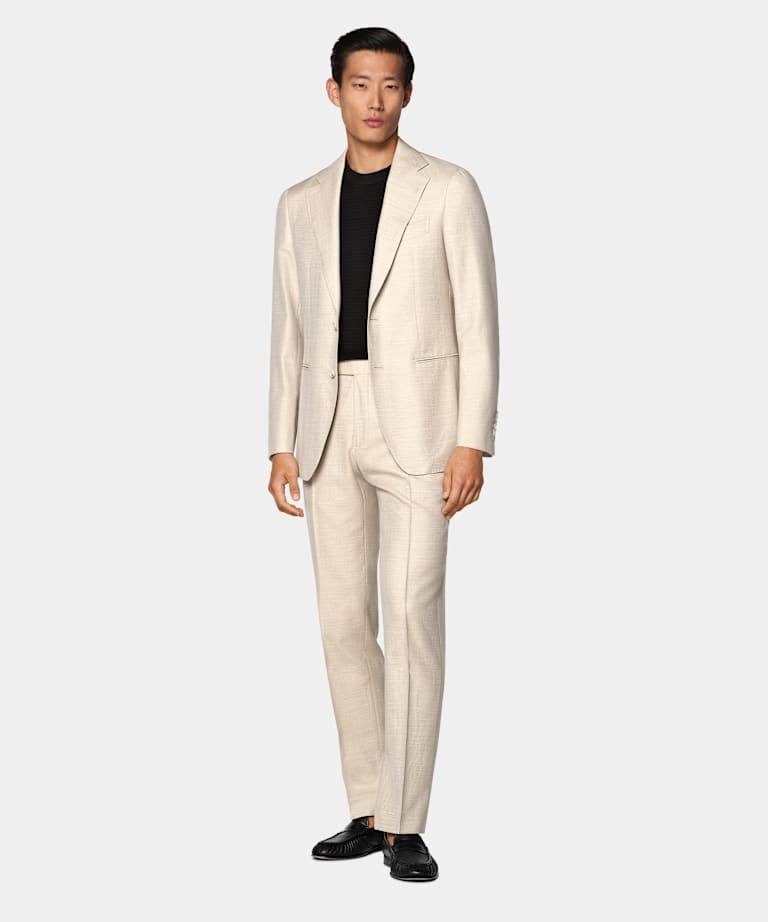 Sand Herringbone Tailored Fit Havana Suit