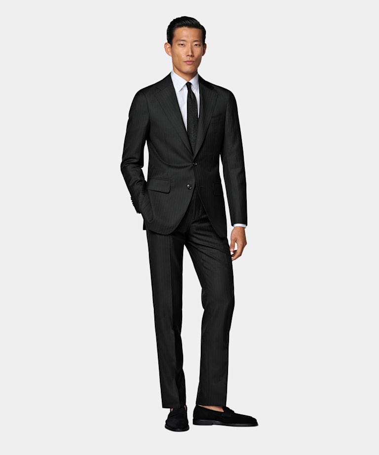 Black Striped Tailored Fit Havana Suit