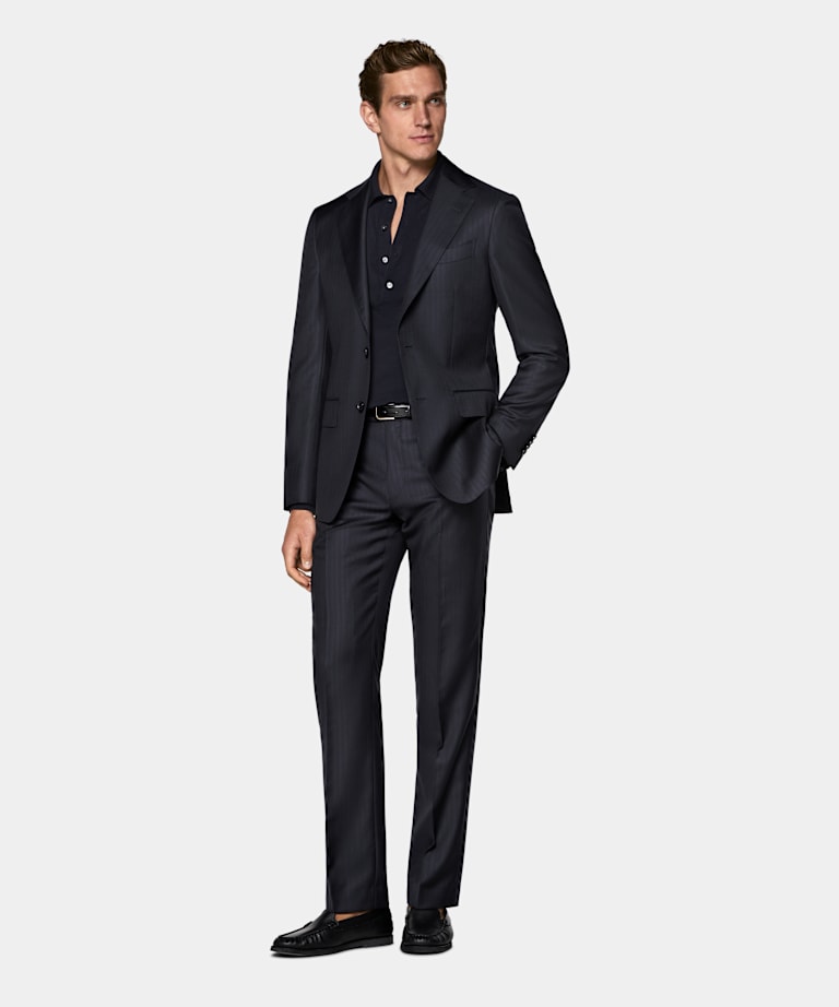 Navy Striped Tailored Fit Havana Suit