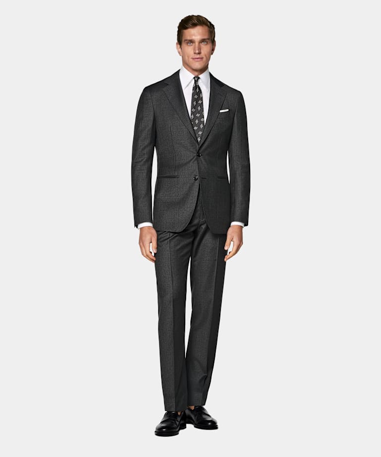 Dark Grey Houndstooth Tailored Fit Havana Suit