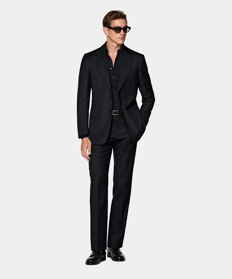 Navy Striped Tailored Fit Milano Suit