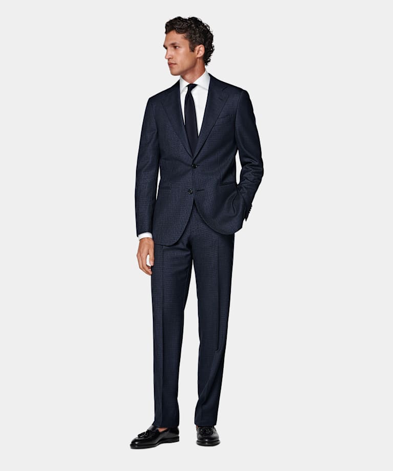 Navy Houndstooth Tailored Fit Havana Suit