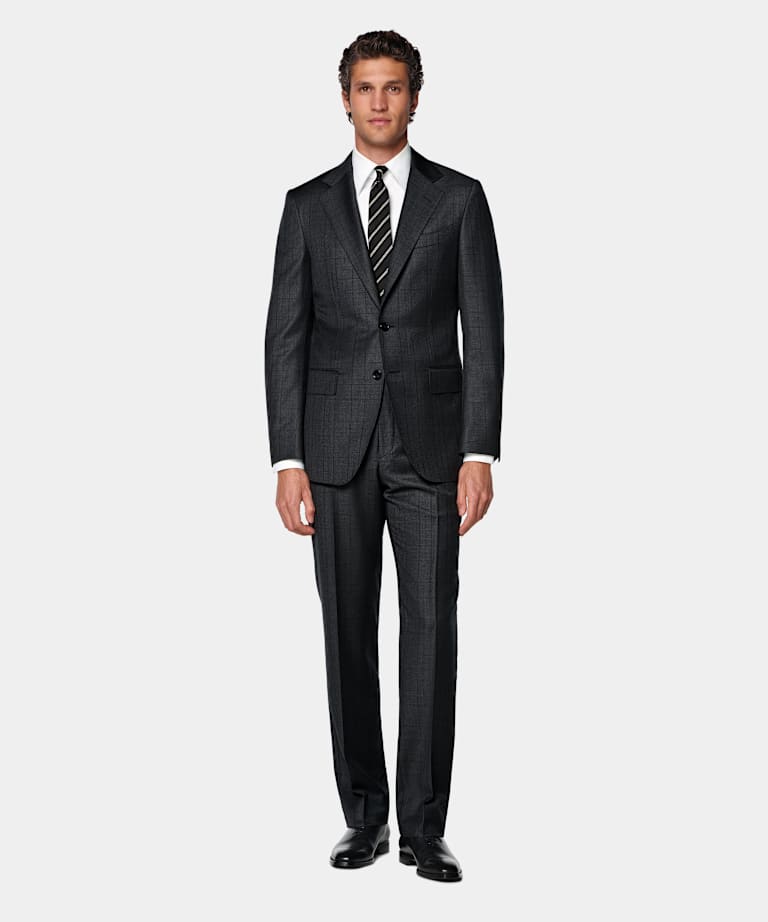 Dark Grey Checked Tailored Fit Havana Suit