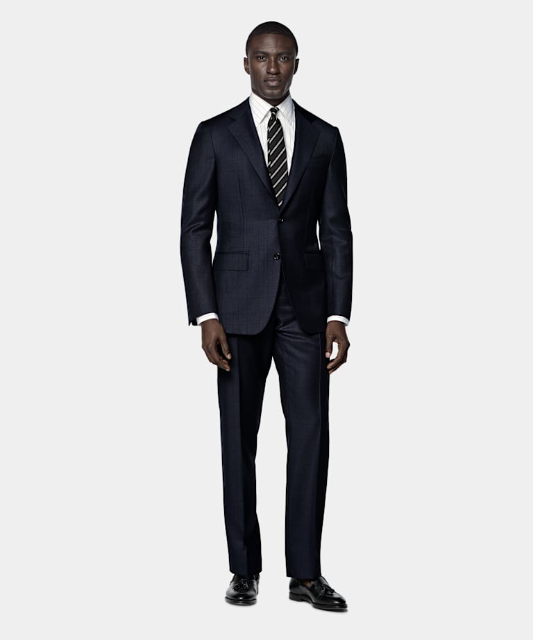Navy Checked Tailored Fit Havana Suit
