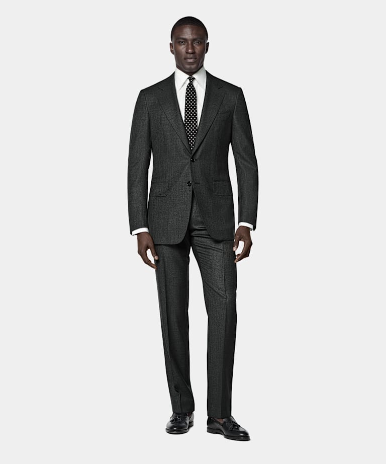 Dark Grey Checked Tailored Fit Milano Suit