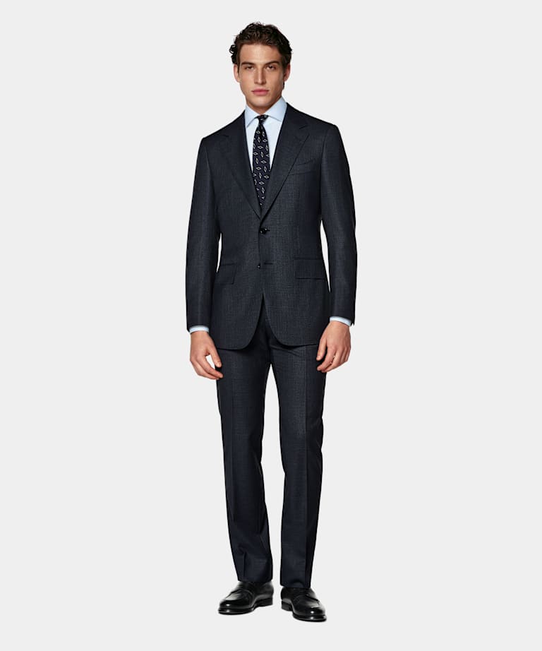 Navy Checked Tailored Fit Milano Suit