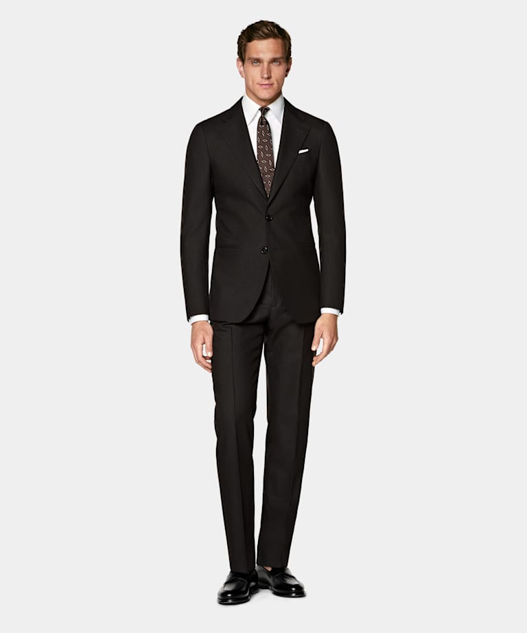 Dark Brown Houndstooth Tailored Fit Havana Suit