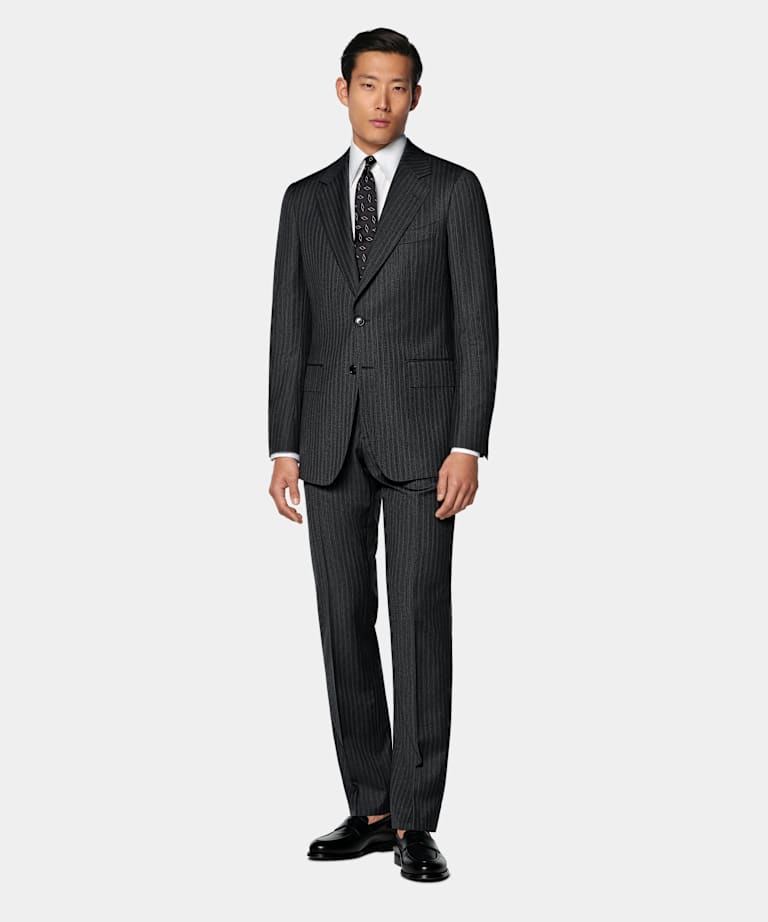 Dark Grey Striped Tailored Fit Havana Suit