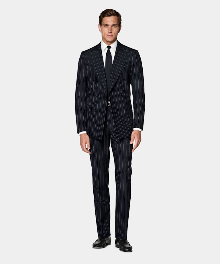 Traje Milano azul marino a rayas corte Tailored