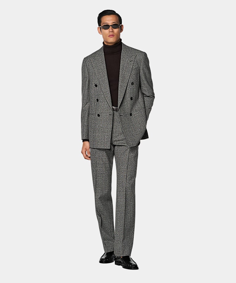 Dark Grey Checked Relaxed Fit Roma Suit