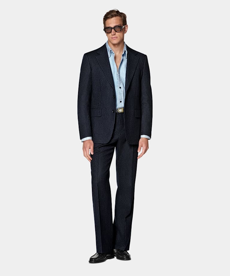 Abito Roma navy a righe relaxed fit