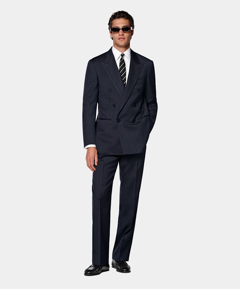 Navy Herringbone Relaxed Fit Roma Suit