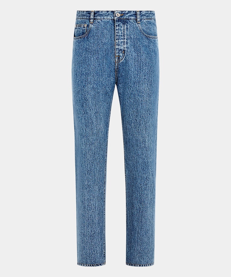 Mid Blue Straight Leg Tapered Jeans