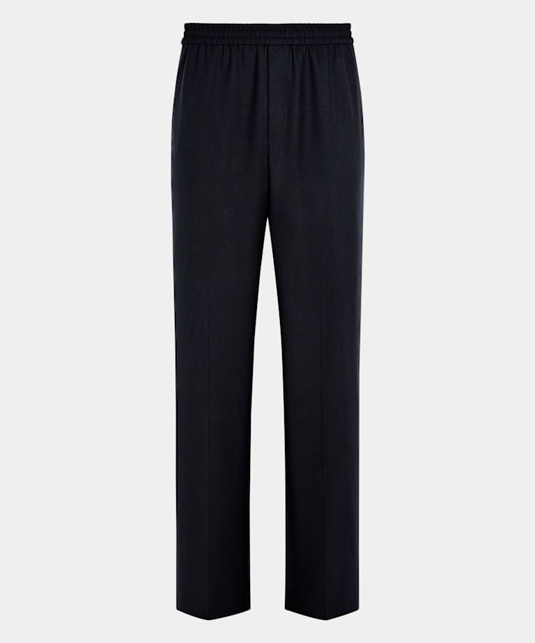 Navy Wide Leg Straight Trousers