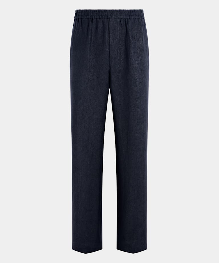 Navy Wide Leg Straight Trousers