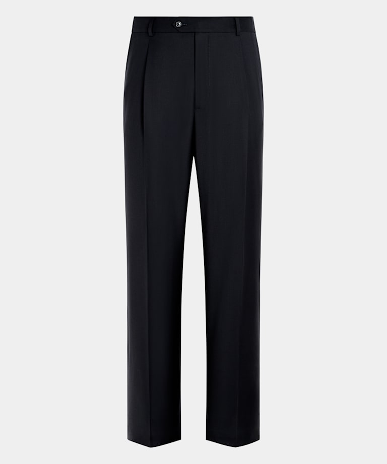 Navy Wide Leg Straight Trousers