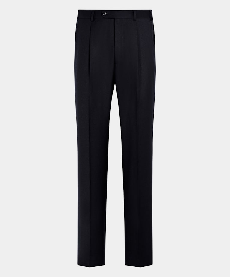 Navy Wide Leg Tapered Suit Trousers