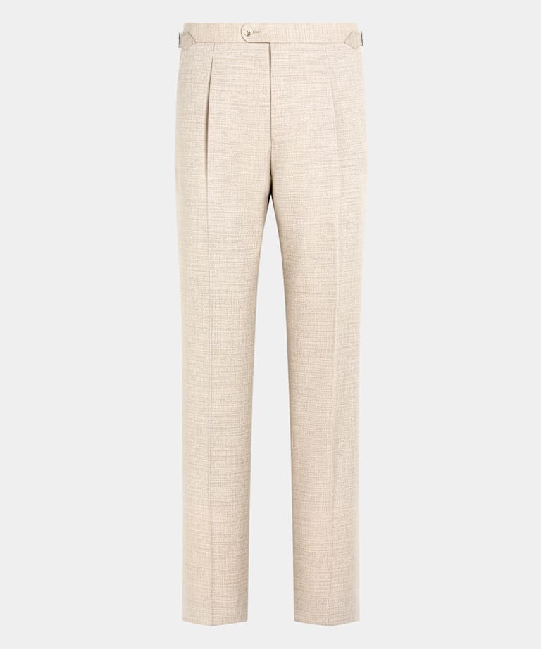 Sand Wide Leg Tapered Suit Trousers