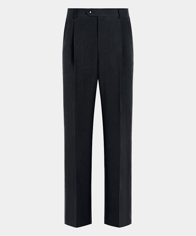 Navy Wide Leg Straight Suit Trousers
