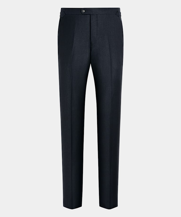 Navy Bird's Eye Slim Leg Straight Suit Trousers