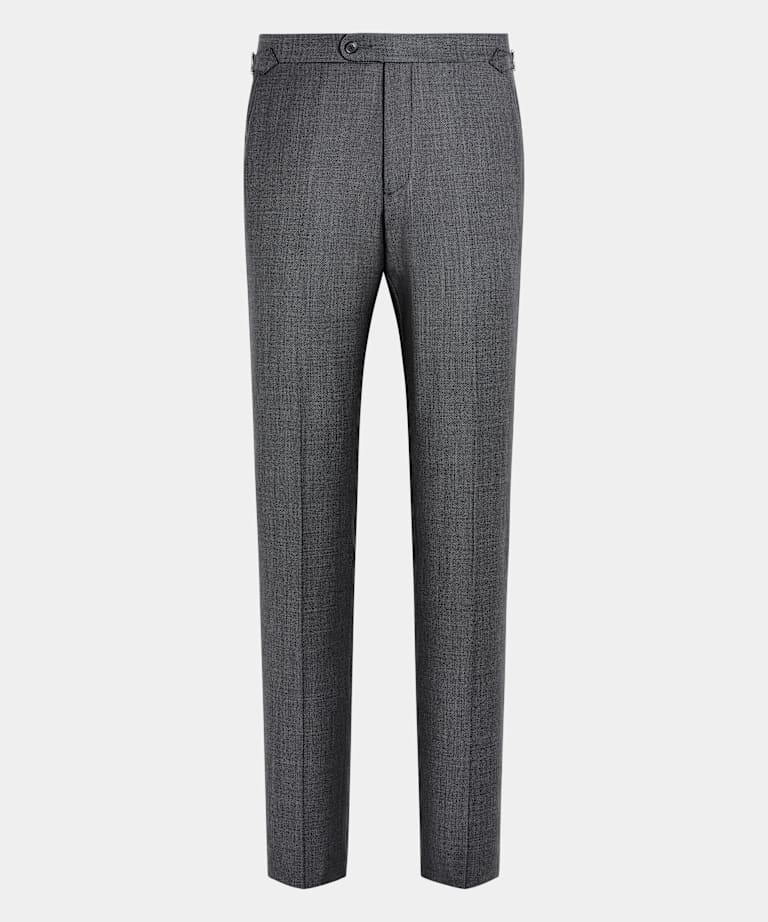Dark Grey Bird's Eye Slim Leg Straight Suit Trousers