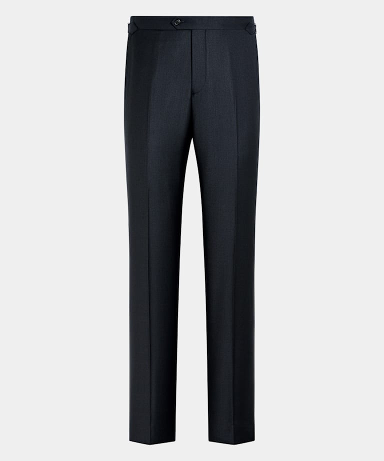 Navy Bird's Eye Straight Leg Suit Trousers