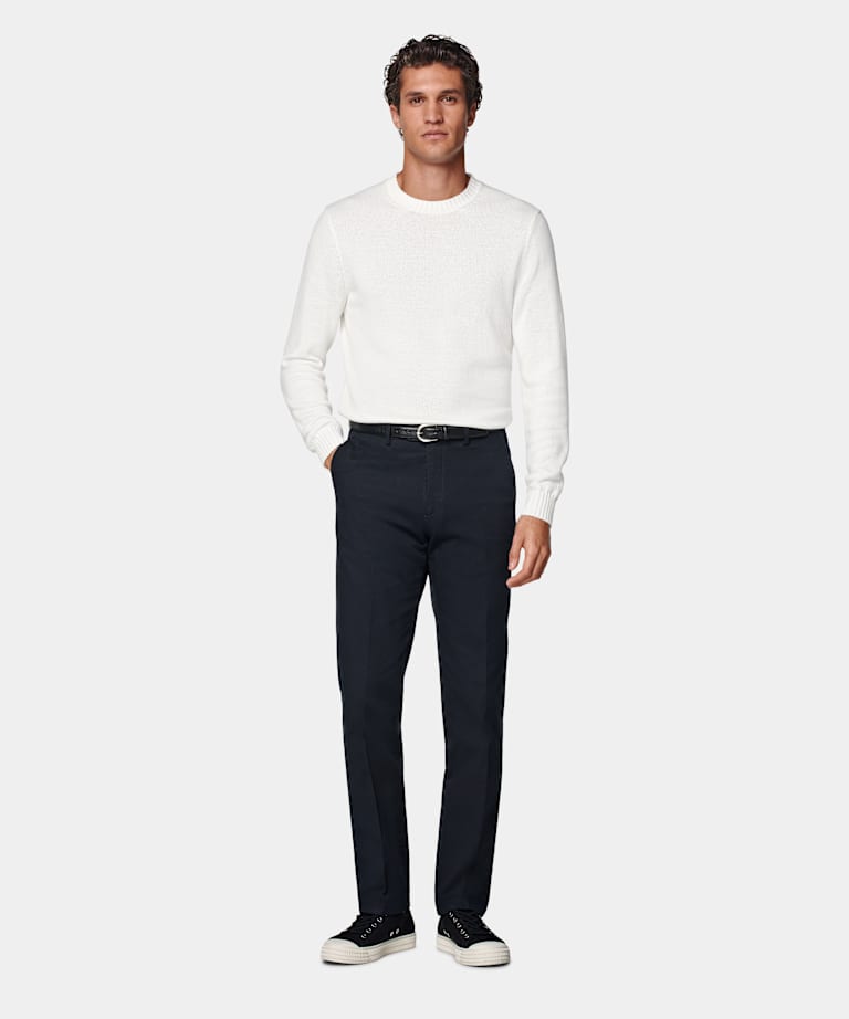 Navy Slim Leg Straight Chinos