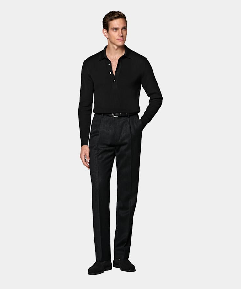 Dark Grey Wide Leg Tapered Trousers