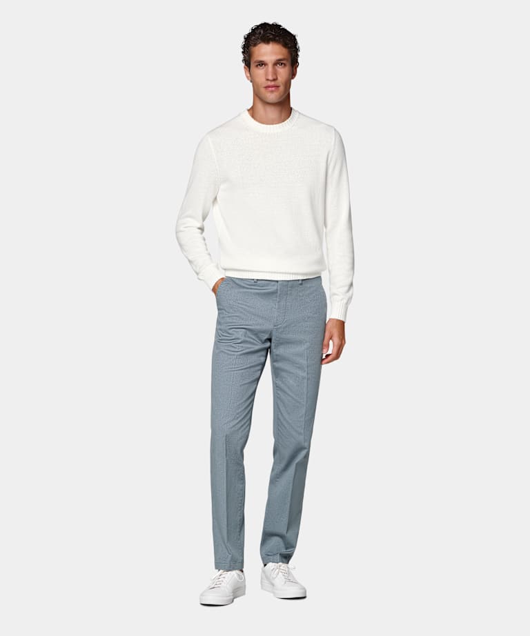 Mid Blue Slim Leg Straight Chinos