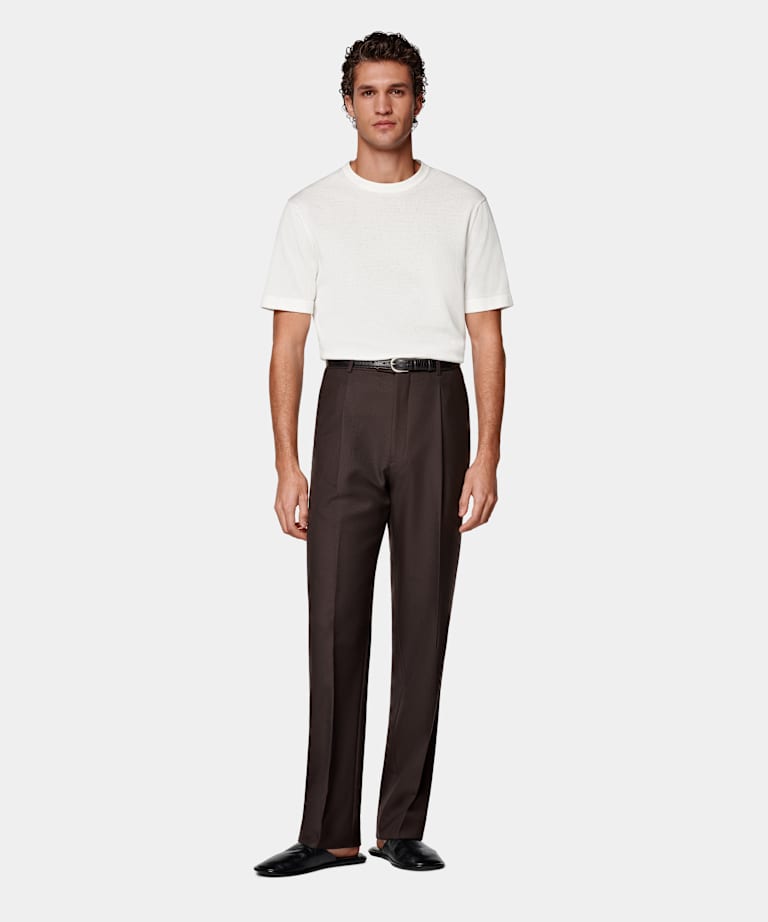 Dark Brown Wide Leg Straight Trousers