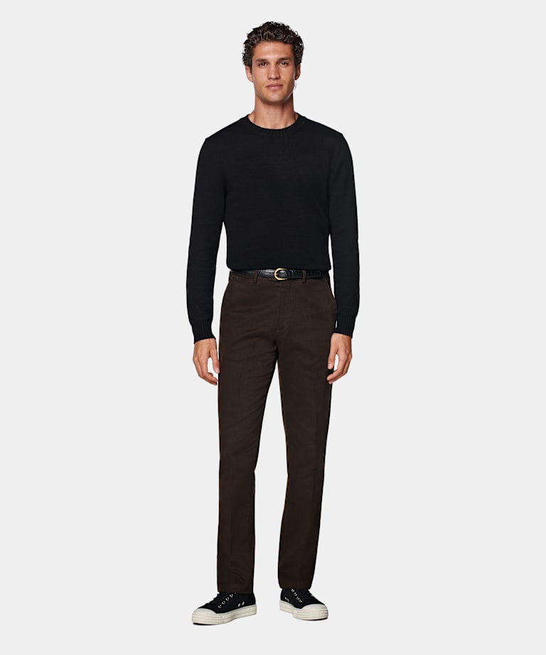 Dark Brown Slim Leg Straight Chinos