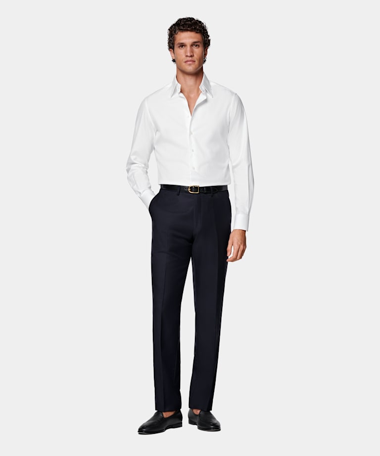 Pantalones de traje azul marino Slim Leg Straight